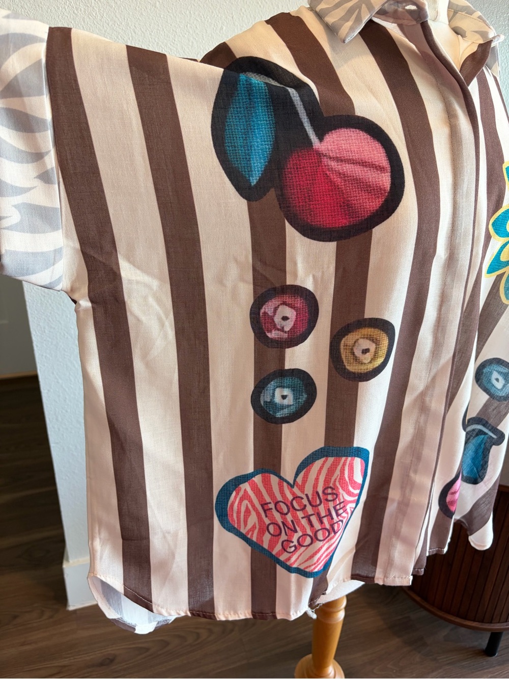 Brown & White Striped Embroidered Tunic Shirt - Picture 3 of 9